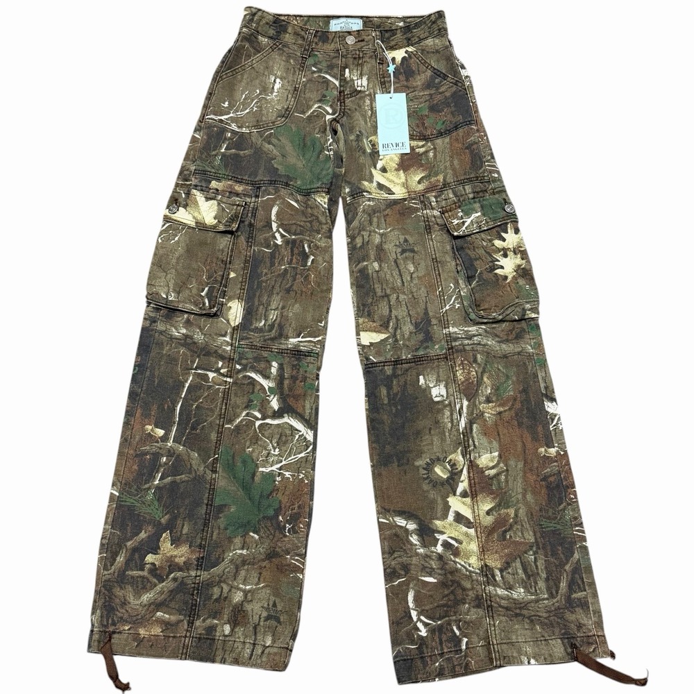 NWT Revice Denim Amelia Oakland Baggy Wide Leg Camo Cargo Pants Women's 22 USA